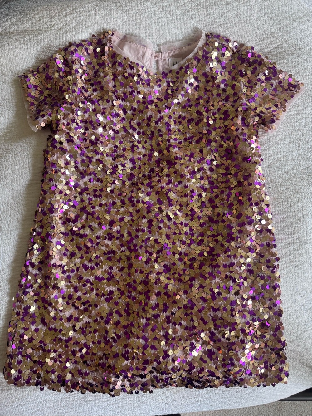 GAP Kids Pink and Gold Sequin Short Sleeve party dress